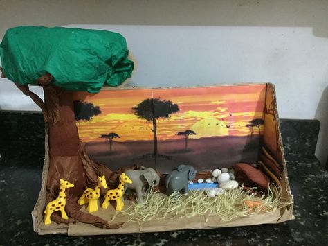 Lions Habitat In Shoebox Project, Animal Diorama, Animal Habitat Project, Elephant Habitat Project For Kids, Savannah Habitat Projects For Kids, Savanna Biome Project, Africa Habitat Project, Elephant Habitat Project, Grasslands Habitat Project