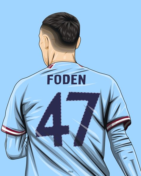 Foden Manchester City, Football Cartoon, Football Player Drawing, Football Ronaldo, Doflamingo Wallpaper, City Posters Design, Football Drawing, Phil Foden, Soccer Art