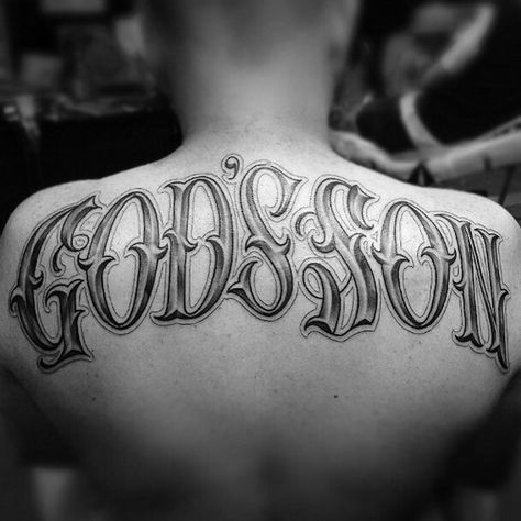 God Son Tattoo, Tattoo On Chest, Son Tattoo, Tattoo Lettering Design, Script Tattoo, Tattoo Lettering Styles, Retro Tattoos, God Tattoos, Forearm Sleeve Tattoos