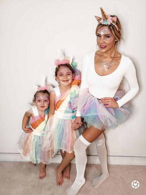 Unicorn Halloween Costume For Kids, Unicorn Kids Costume, Unicorn Clothes, Unicorn Birthday Outfit Family, Unicorn Face Makeup, Unicorn Family Halloween Costumes, Unicorn Costume Diy Women, Family Unicorn Costume, Unicorn Outfit Women