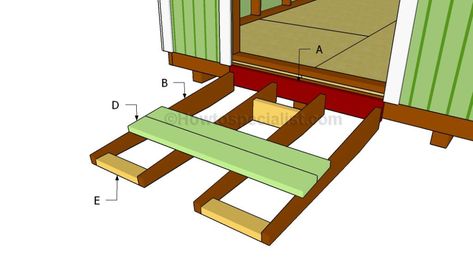 Building a shed ramp Shed Ramp, How To Build Steps, Build Your Own Shed, Shed Building, Build A Shed, Shed Building Plans, Diy Shed Plans, Storage Shed Plans, Shed Kits