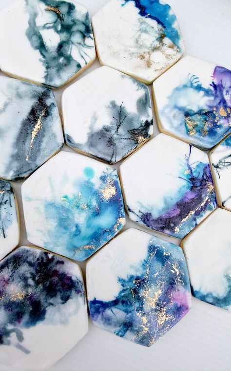 Cookie Tiles Cookie Trends 2023, Mosaic Cookies, Crystal Cookies Decorated, How To Marble Royal Icing Cookies, Marbled Royal Icing Cookies, Hexagon Cookies Decorated, Abstract Cookies, Marbled Sugar Cookies Royal Icing, Moon Sugar Cookies