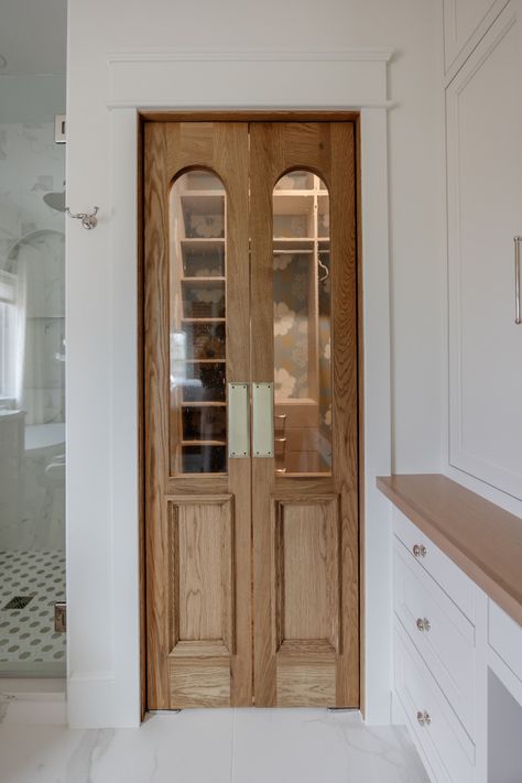 Fixer Upper Cottage Master Bath French Doors, Swinging Doors Kitchen Farmhouse, Swinging Door Pantry, Cafe Door Closet, Cafe Swinging Doors Kitchens, Antique Laundry Room Doors, Solid Wood Pantry Door, French Doors Into Bathroom, Saloon Pantry Doors