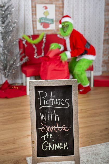 Grinch Christmas Photoshoot Ideas, Grinch Pictures Photography, Grinch Photoshoot Props, Grinch Christmas Pictures Kids, Family Grinch Pictures, Grinch Themed Photo Shoot, The Grinch Photoshoot, Whoville Photoshoot, Grinch Mini Sessions