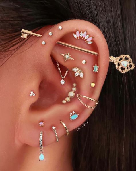 Opal Sun Starburst Ear Piercing Earring Stud - Impuria Ear Piercing Jewelry Impuria Ear Piercing, Piercings Bonitos, Ear Curation, Ear Piercing Jewelry, Forward Helix Piercing, Cool Ear Piercings, Barbell Earrings, Pretty Ear Piercings, Cute Piercings