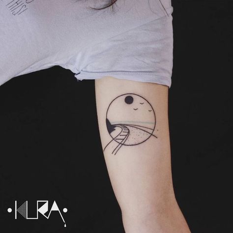 Tattoo Circle, Circle Landscape, Train Tattoo, Hp Tattoo, Circle Tattoos, Landscape Tattoo, Bad Tattoos, Diy Tattoo, Aesthetic Tattoo