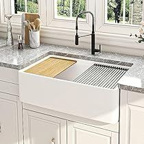 Concrete Farmhouse Sink, Sink With Accessories, Kitchen Remodel Plans, Kitchen Sinks Farmhouse, Farmhouse Sinks, White Kitchen Sink, Farmhouse Kitchen Sink, Apron Sink Kitchen, Farmhouse Apron