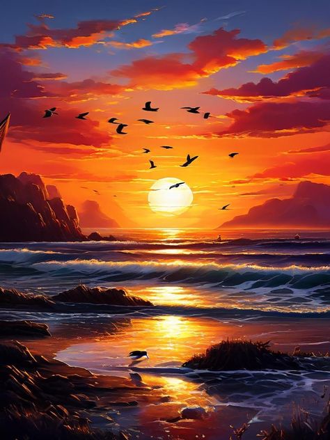 Sun Rise Drawing, Sunrise Painting Acrylic, Sun Rise Painting, Rising Sun Painting, Sunrise Drawing, Sunrise Images, Beach Art Painting, Sun Painting, Sunrise Painting