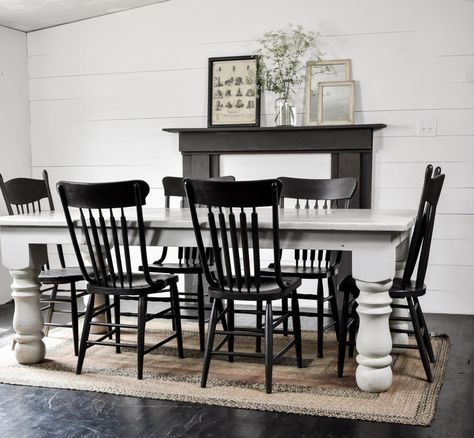 Double Wide Mobile Home Dining Room Remodel with Black Rustic Dining Chairs | Rocky Hedge Farm Black Farmhouse Chairs, Mismatched Dining Room, Farmhouse Dining Room Chairs, Farmhouse Style Dining Room, Rustic Dining Chairs, Mismatched Chairs, Wooden Farmhouse, Black Farmhouse, Farmhouse Chairs