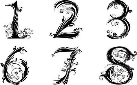 Numbers Script Numbers Tattoo, Seven Tattoo Number, Tattoo Numbers Fonts, 13 Tattoo Number Ideas, Tattoo Number Fonts, Number 13 Tattoos, Fonts Numbers, Fancy Numbers, Number Tattoo Fonts