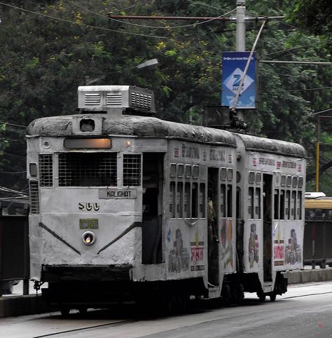 Tram at Tollygunge, Calcutta (Kolkata) Old Kolkata Aesthetic, Kolkata Asthetic Pic, Kolkata Tram Photography, Kolkata Tram, Old Kolkata Photography, Kolkata Taxi, Aesthetic Era, Emoji Drawings, India Photography