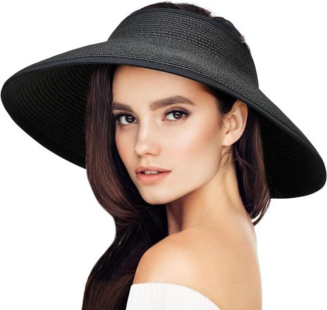 Amazon.com: VIFUUR Sun Straw Hats Roll-up Ponytail Wide Brim Summer Visor for Womens Beach Hat Packable UPF UV Travel Black : Everything Else Latina Skin Care, Hairstyle 2024, Hot Hairstyles, Summer Visor, Womens Beach Hat, Sunny Season, Hairstyle Inspiration, Asian Skincare, Effortless Beauty