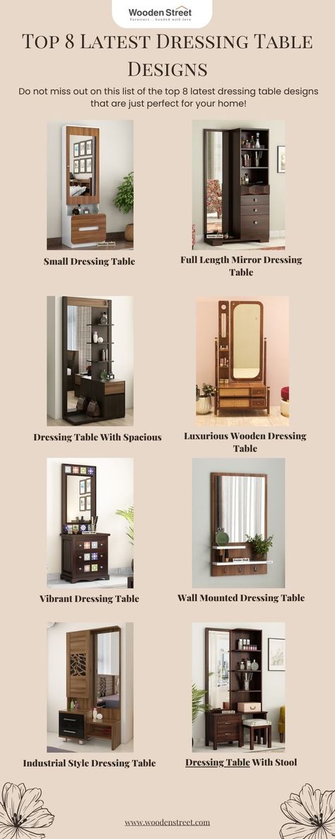 Latest Dressing Table Designs Simple Dressing Table Designs, Dressing Table Design Bedrooms, Wooden Wall Partition, Wall Mounted Dressing Table, Latest Dressing Table Designs, Wall Dressing Table, Wooden Partition Design, Simple Dressing Table, Modern Dressing Table Designs