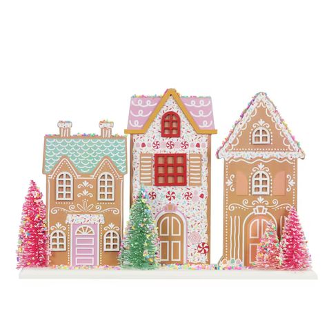 12" Gingerbread Houses Tabletop Décor by Ashland® | Michaels Glitter Houses Christmas, Vintage Gingerbread Decor, Wooden Christmas Houses Craft, Christmas House Printable, Preppy Christmas Decorations, Christmas Retail Decor, Christmas House Art, Gingerbread House Window Display, Gingerbread Window Display