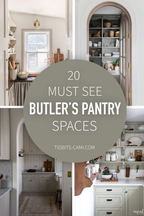 View these 20 beautiful and functional spaces to get all the Butler's Pantry design ideas and inspiration you need. Applicable ideas to create a charming butler's pantry that will offer you much needed food prep and cleaning areas with extra storage space for your finest dishes. Butler Pantry Decor, Butlers Pantry Ideas Layout, Scullery Ideas, Butler Pantry Ideas, Butlers Pantry Ideas, Pantry Design Ideas, Pantry Layout, Beautiful Pantry, Kitchen Butlers Pantry