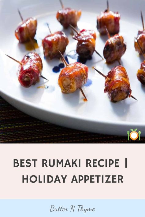 Rumaki holiday appetizer is served as a holiday treat and is great all year long. Rumaki variations 6 without the use of liver #rumaki #holidayrecipe #appetizers Rumaki Recipe Bacon Wrapped Appetizers, Rumaki Recipe Bacon Wrapped, Rumaki Appetizer, Rumaki Recipe, Holiday Appetizers Recipes, Potluck Party, Holiday Appetizer, Food Favorites, Xmas Food