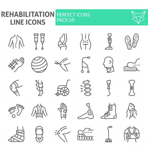 Rehabilitation line icon set Premium Vec... | Premium Vector #Freepik #vector #icon #line #medical #doctor Therapy Symbols, Egyptian Design Pattern, Healthcare Infographics, Cabinet Medical, Medical Icon, Photography Studios, Vector Sketch, Logo Illustration, Simplistic Tattoos