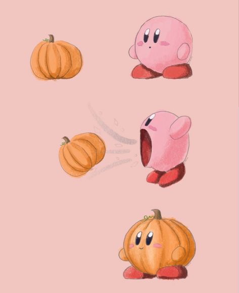 Orange Kirby Wallpaper, Kirby Fall Wallpaper, Kirby Pumpkin Painting, Kirby Halloween Wallpaper, Kirby Pumpkin Carving, Halloween Kirby, Kirby Pumpkin, Kirby Halloween, Kirby Pokemon