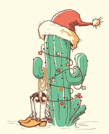 Western Christmas Decorations, Shoes Vector, Red Cactus, Cactus Christmas, Cowboy Posters, Country Backgrounds, Red Santa Hat, Cowboy Shoes, Western Wallpaper Iphone