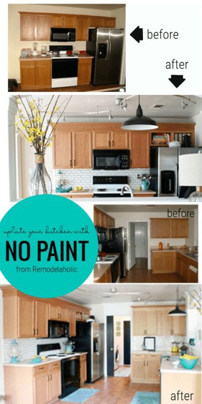 No paint needed! Update your kitchen, including keeping the oak cabinets, with these ideas from Remodelaholic. #Remodelaholic #kitchenideas #kitchenremodel #kitchendesign Kitchen Wall Colors With Maple Cabinets, Oak Cabinets With Granite Countertops, Update Oak Kitchen Cabinets, Update Oak Kitchen, Oak Kitchen Ideas, Oak Kitchen Cabinets Wall Color, Updating Oak Cabinets, Oak Kitchen Remodel, Update Kitchen