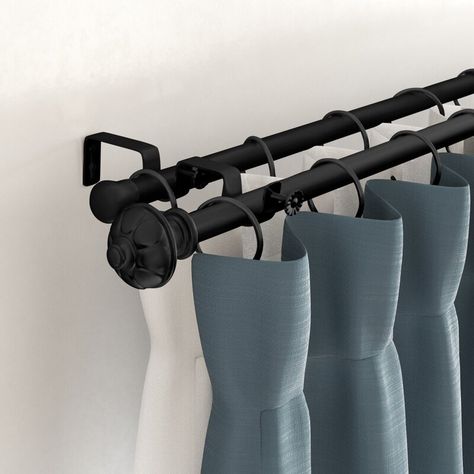 Kelly Clarkson Home Remi Curtain Double Rod & Hardware Set & Reviews | Wayfair.ca Ceiling Curtain Rod, Double Curtain Rod Set, Curtain Rods And Hardware, Double Curtain Rod, Ceiling Curtains, Kelly Clarkson Home, Corner Window, Double Rod Curtains, Double Curtains