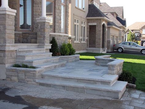 Front Porch Stone Steps, Front Porch Stairs, Front Porch Stone, Front Yard Walkway, Yard Walkway, Front Porch Steps, Porch Stairs, Front Door Steps, Stone Exterior Houses