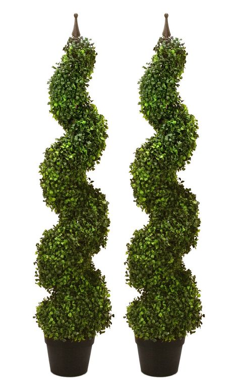 Amazon.com - TWO Pre-potted 47" Artificial Outdoor Indoor Spiral Boxwood Artificial Topiary Trees. In Plastic Pot - Topiary Balls, Outdoor Topiary, Artificial Topiary, Artificial Plants Indoor, Artificial Plant Wall, Outdoor Trees, Artificial Lawn, Plants Outdoor, Artificial Plants Outdoor