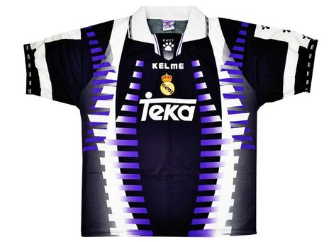 Kelme 1997-98 Real Madrid Match Worn Third Shirt | Vintage Football Shirts | Football shirt blog Real Madrid Outfit, Football Jersey Outfit, Vintage Football Shirts, Retro Football Shirts, Classic Football Shirts, Football Fashion, Jersey Outfit, Vintage Football, Streetwear Men Outfits