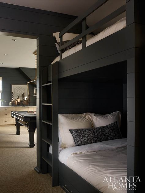 Unexpected Allure - Atlanta Homes and Lifestyles Atlanta Homes Magazine, Melanie Turner Interiors, Black Bunk Beds, Bunk Beds Built In, Built In Bunks, Bunk Rooms, Bunk Beds With Stairs, Bunk Bed Designs, Space Bedding