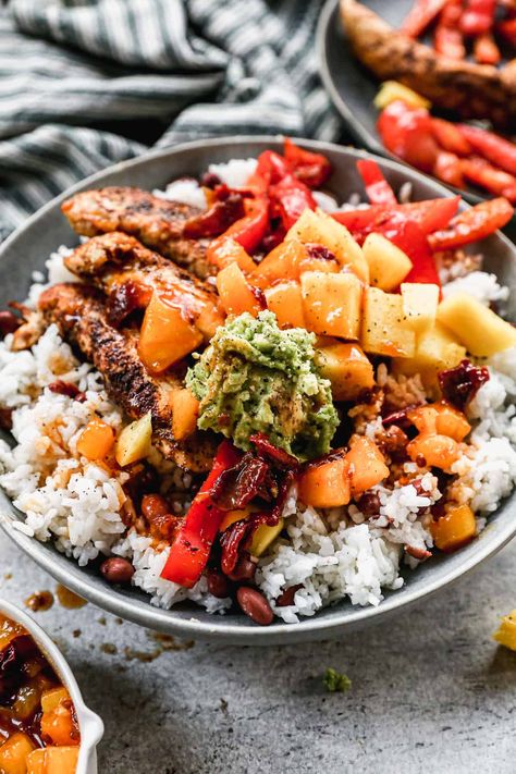 Caribbean Jerk Chicken Bowls - Tastes Better From Scratch Jerk Chicken And Rice, Caribbean Chicken, Spicy Pineapple, Jerk Chicken Recipe, Chicken Bowl Recipe, Jamaican Jerk Chicken, Healthy Eating Meal Plan, Pineapple Sauce, Caribbean Jerk Chicken