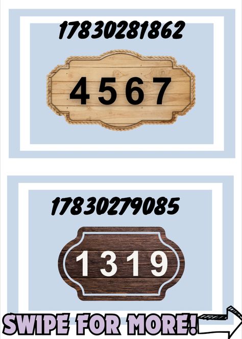 Hey everyone,

I hope you're all doing well! I just got back from a busy days. A lot of you have been requesting more house numbers so here it is; Hope you enjoy this decals <3 Bloxburg Chicken Coop, House Rules Decals Bloxburg, Bloxburg Pool Decals, Bloxburg Round Window Decals Codes, House Number Codes Bloxburg, Before You Knock Bloxburg Decal, Bloxburg Town Name Decals, Bloxburg Farm Decals, Home Decals Bloxburg