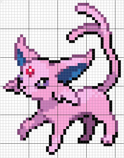 Espeon Pokemon Pixel Art Pattern C2c Pokemon, Espeon Pokemon, Pattern Pixel Art, Pokemon Pixel Art, Pokemon Cross Stitch Patterns, Pokemon Pixel, Pokemon Cross Stitch, Modele Pixel Art, Pokemon Bead