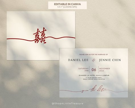 This Wedding Invitation Templates item by Shop4LittleTreasure has 19 favorites from Etsy shoppers. Ships from United States. Listed on 05 Nov, 2023 Chinese Invitation, Chinese Wedding Invitation Card, Tea Ceremony Wedding, Double Happiness Wedding, Double Happiness Chinese, Chinese Wedding Invitation, Modern Chinoiserie, Wedding Invitation Fonts, Digital Invitations Wedding