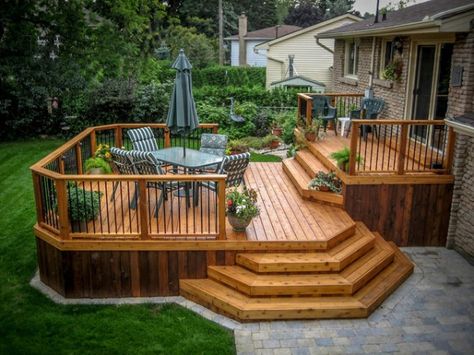 Wooden deck designs - LittlePieceOfMe Wooden Deck Designs, Corner Deck, Patio Plan, Two Level Deck, Cabin Remodel, Tiered Deck, Backyard Patio Deck, Patio Deck Designs, Wooden Deck