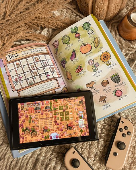 Cozy Stardew Valley, Switch Stardew Valley, Fall Stardew Valley, Stardew Valley Board Game, Stardew Valley Switch Aesthetic, Stardew Valley First Year, Stardew Valley Year 2 Checklist, Stardew Valley Fall, Stardew Valley Gaming Setup