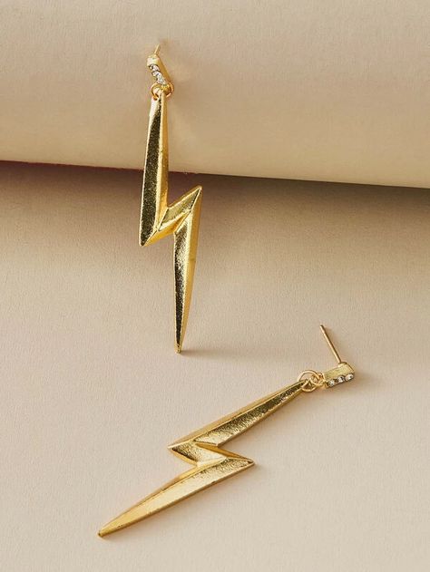 1pair Metallic Lighting Drop Earrings | SHEIN USA All That Glitters Is Gold, Lightning Bolt, Gold Drop Earrings, Metallic Colors, Stylish Jewelry, Gold Material, Buying Gifts, Arrow Necklace, Gold Bracelet