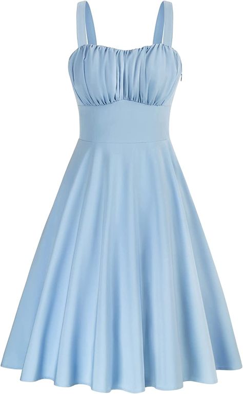 Belle Poque Vintage Midi Dresses for Women 1950s Sleeveless Flared Summer Dresses Light Blue Sundress X-Large at Amazon Women’s Clothing store Flowy Cocktail Dress, Slim Bodycon Dress, Elegant Casual Dress, Dress Amazon, Backless Dress Summer, Vintage Midi Dresses, Sleeveless Dress Summer, Midi Dress Summer, Cocktail Party Dress