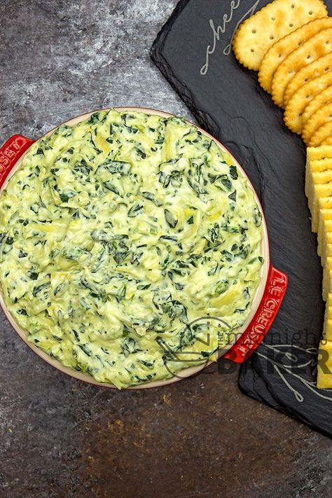 Hot Spinach Artichoke Dip - The Midnight Baker Warm Spinach Artichoke Dip, Hot Spinach Artichoke Dip, Cheese Ball Dip, Hot Dips, Spinach And Artichoke Dip, Spinach Artichoke Dip, Potato Skins, Artichoke Dip, Hot Dip