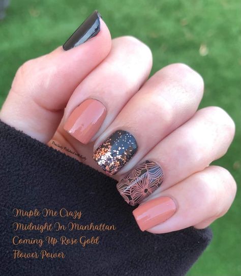 Color Street Fall Mixed Mani Ideas, Color Street Maple Me Crazy, Color Street Mixed Mani Ideas, Neutral Mani, Color Street Nails Combos, Color Street Fall, Color Street Mixed Mani, Nails Acrylic Pink, Color Street Mani