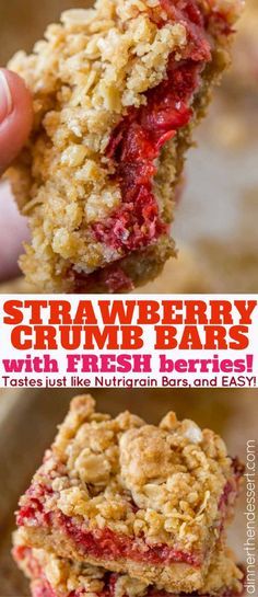 Fresh Strawberry Crumb Bars that are easy to make with just a handful of ingredients and they taste just like Nutrigrain Bars! Nutrigrain Bar Recipe, Nutrigrain Bars, Strawberry Foods, Strawberry Crumb Bars, Crumb Bars, Dinner Then Dessert, Diy Easy Recipes, Favorite Dessert Recipes, Bar Cookies