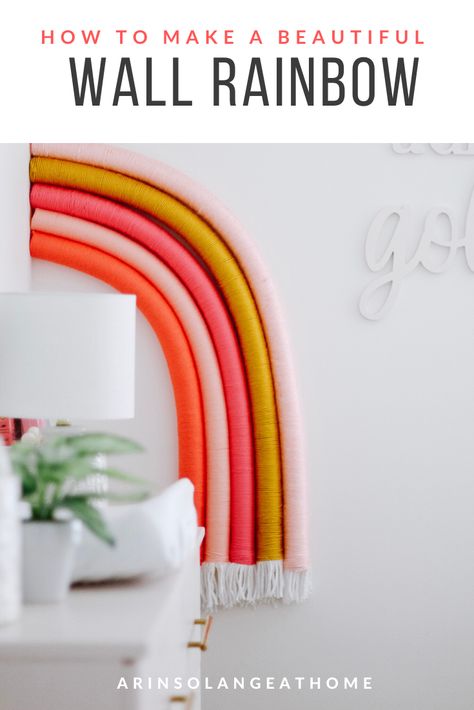 This post has a step by step guide to make a large wall rainbow! This is a very easy and inexpensive project that will make a statement in a nursery or other room. Wall Rainbow, Diy Rainbow, Pool Noodle, Bedroom Decor Inspiration, Diy Art Projects, Inexpensive Home Decor, Whimsical Decor, Rainbow Wall, Girl Bedroom Decor