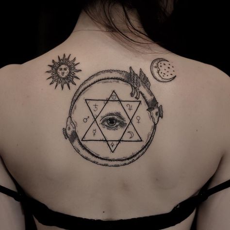 Occult Tattoos, Kundalini Tattoo, Esoteric Tattoo, Alchemy Tattoo, Ouroboros Tattoo, Engraving Tattoo, Occult Tattoo, Ancient Tattoo, Moon Tattoos