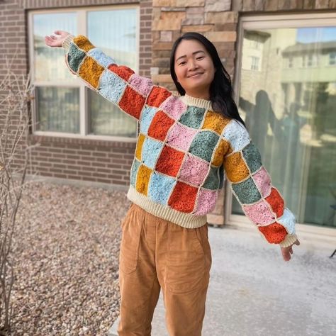 Check out this PatchworkSweater made by @_kristencrochets. Isn't it cozy? 🍁🍂 Pattern: Patchwork Sweater by Auburn Threads #crochet #crochetsweater Crochet Patch Work Sweater, Crochet Patchwork Sweater Pattern, Patchwork Sweater Pattern, Patch Work Sweater, Patchwork Sweater Crochet, Patchwork Crochet Sweater, Feather Yarn, Cozy Pattern, Patchwork Sweater