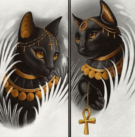 Egyptian Illustration, Bastet Tattoo, Egyptian Cat Tattoos, Cats In Ancient Egypt, Egypt Cat, Bastet Goddess, Egyptian Drawings, Egyptian Goddess Art, Egyptian Cat Goddess