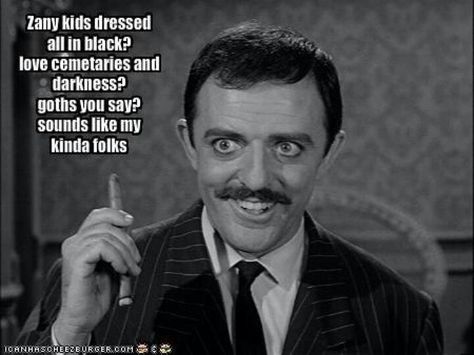 Goths Thing Addams, John Astin, Family Meme, Charles Addams, Gomez And Morticia, Gomez Addams, Victorian Romance, All Black Dresses, Adams Family