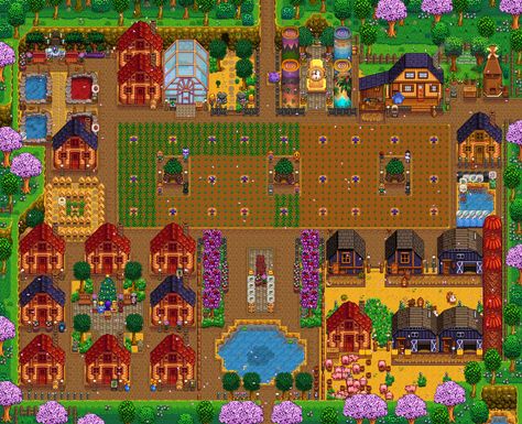 Year 6 - 100% Perfection - No Mods Farm Layouts, Stardew Valley Farm Layout, Stardew Farm, Stardew Valley Farm, Stardew Farms, Stardew Valley Layout, Stardew Valley Tips, Stardew Valley Farms, Building Inspiration