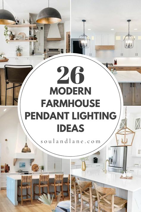 Illuminate your home with the rustic charm and contemporary flair of modern farmhouse pendant lighting. These stunning fixtures blend traditional comfort with sleek, modern design, creating a cozy yet sophisticated atmosphere. From sleek, metal finishes to warm, wooden accents, explore a variety of pendant styles that can complement any room in your farmhouse-inspired home. Discover how oversized pendants can make a bold statement above kitchen islands, or how grouping smaller fixtures can creat Contemporary Pendant Lights Over Kitchen Island, Modern Farmhouse Pendant Lights Kitchen, Farmhouse Kitchen Pendants, Farmhouse Island Pendant Lights, Kitchen Pendant Lights Over Island Ideas, Modern Farmhouse Lights, Modern Farmhouse Pendant Lights, Modern Farmhouse Kitchen Pendant Lights, Kitchen Table Lighting Ideas