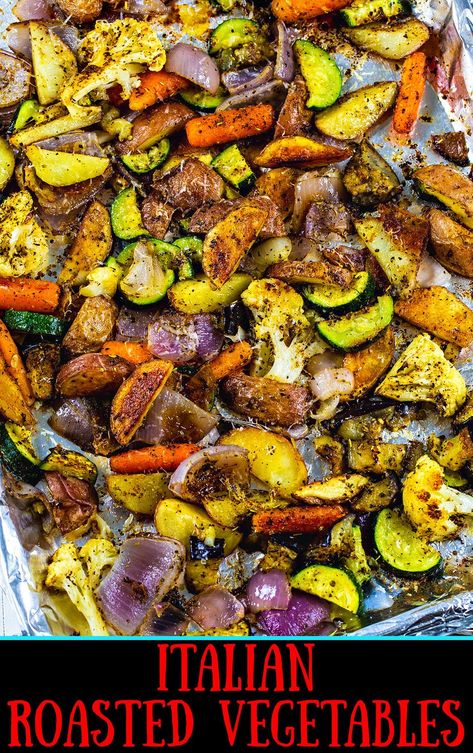 Italian Roasted Vegetables Italian Roasted Vegetables, Tuscan Seasoning, Low Carb Side, Italian Roast, Easy Pasta Salad Recipe, Roasted Vegetable Recipes, Italian Vegetables, Meatless Dinner, Italian Dinner