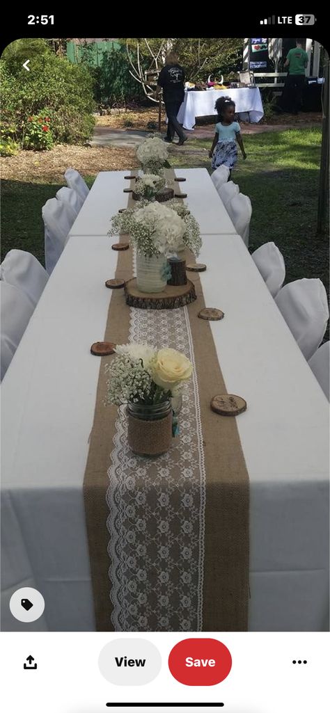 Rustic Simple Wedding, Burlap Wedding Table, Simple Wedding Table, Burlap Runner, First Communion Decorations, Communion Decorations, Deco Champetre, White Hydrangeas, Rustic Wedding Table