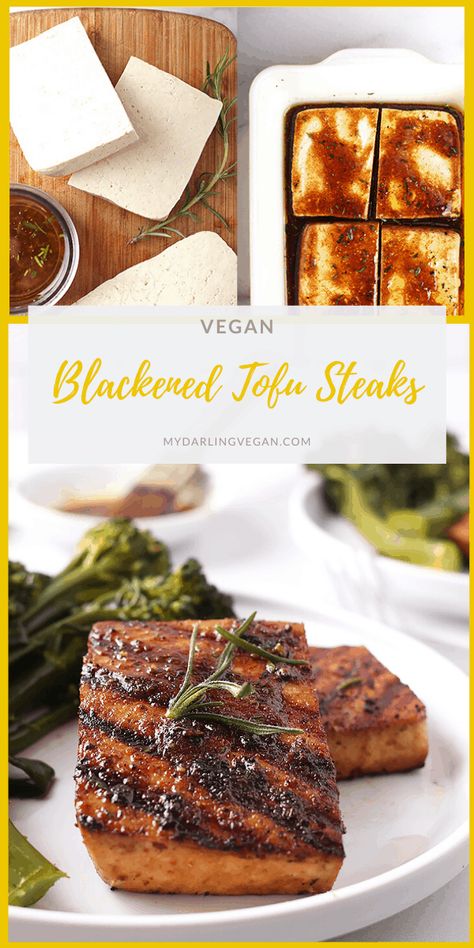 Blackened Tofu, Tofu Steaks, Vegan Grilling Recipes, Tofu Steak, Vegan Steak, Monte Cristo Sandwich, Tofu Recipes Vegan, Vegan Worcestershire Sauce, Easy Vegan Recipes